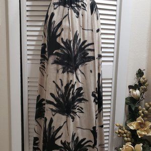 Jams World Ivory Black Maxi Rayon Skirt Elastic Waist Size M Made in Hawaii